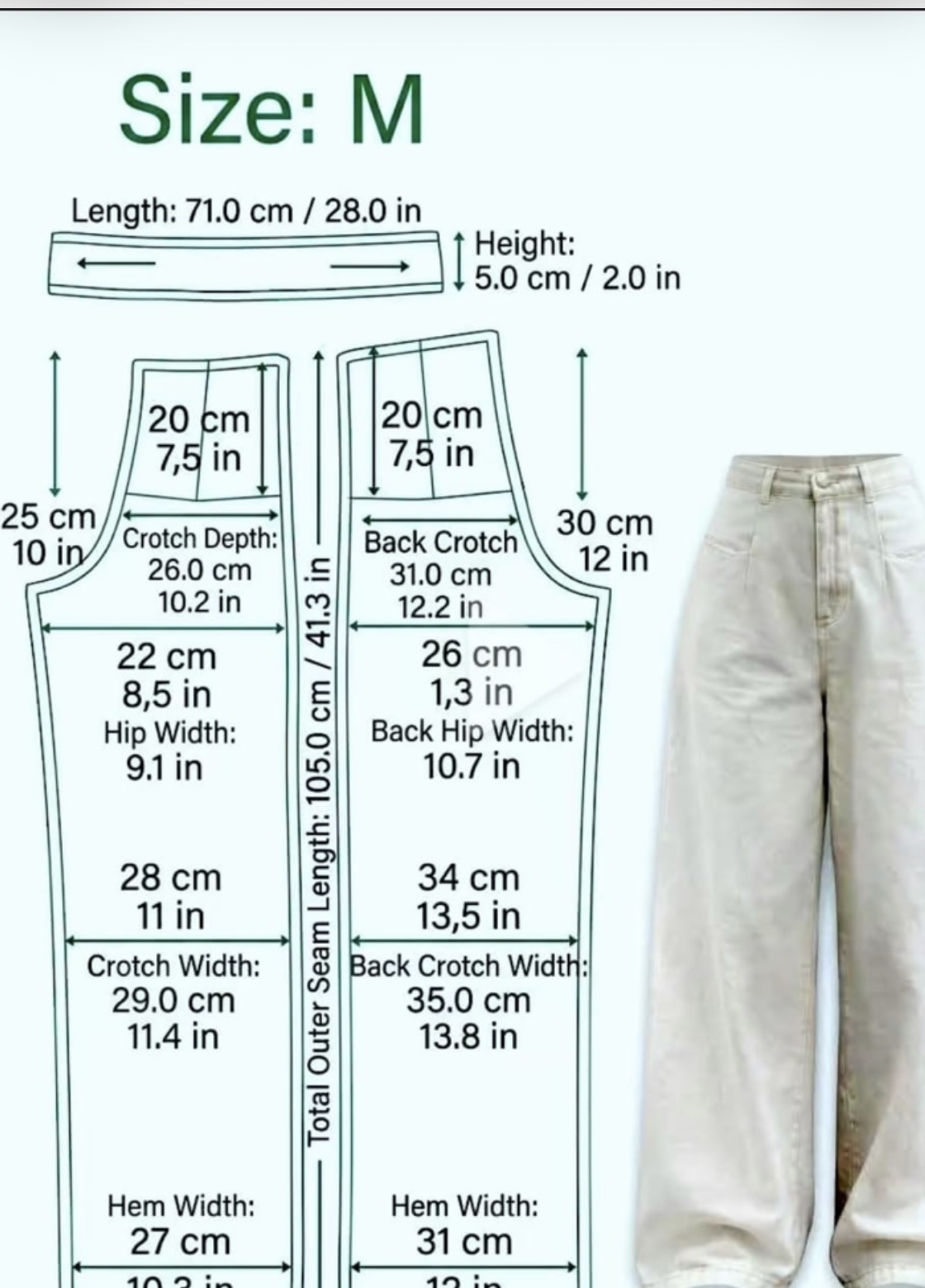 Maattabel en patroon voor een broek